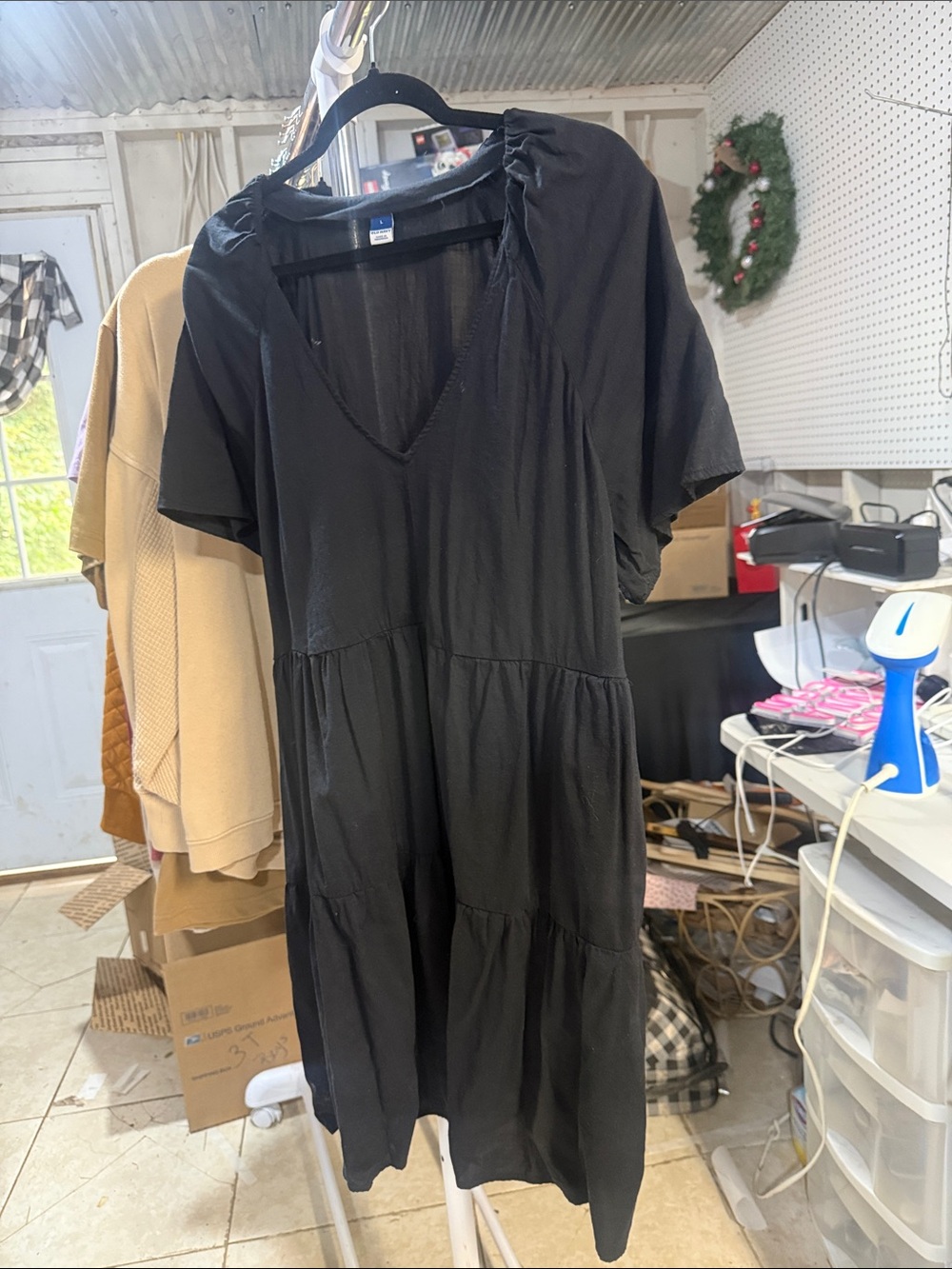 Old Navy Black Tiered V-Neck Midi Dress